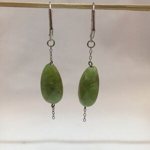 Green Stone Bead Teardrop Dangle Earrings
